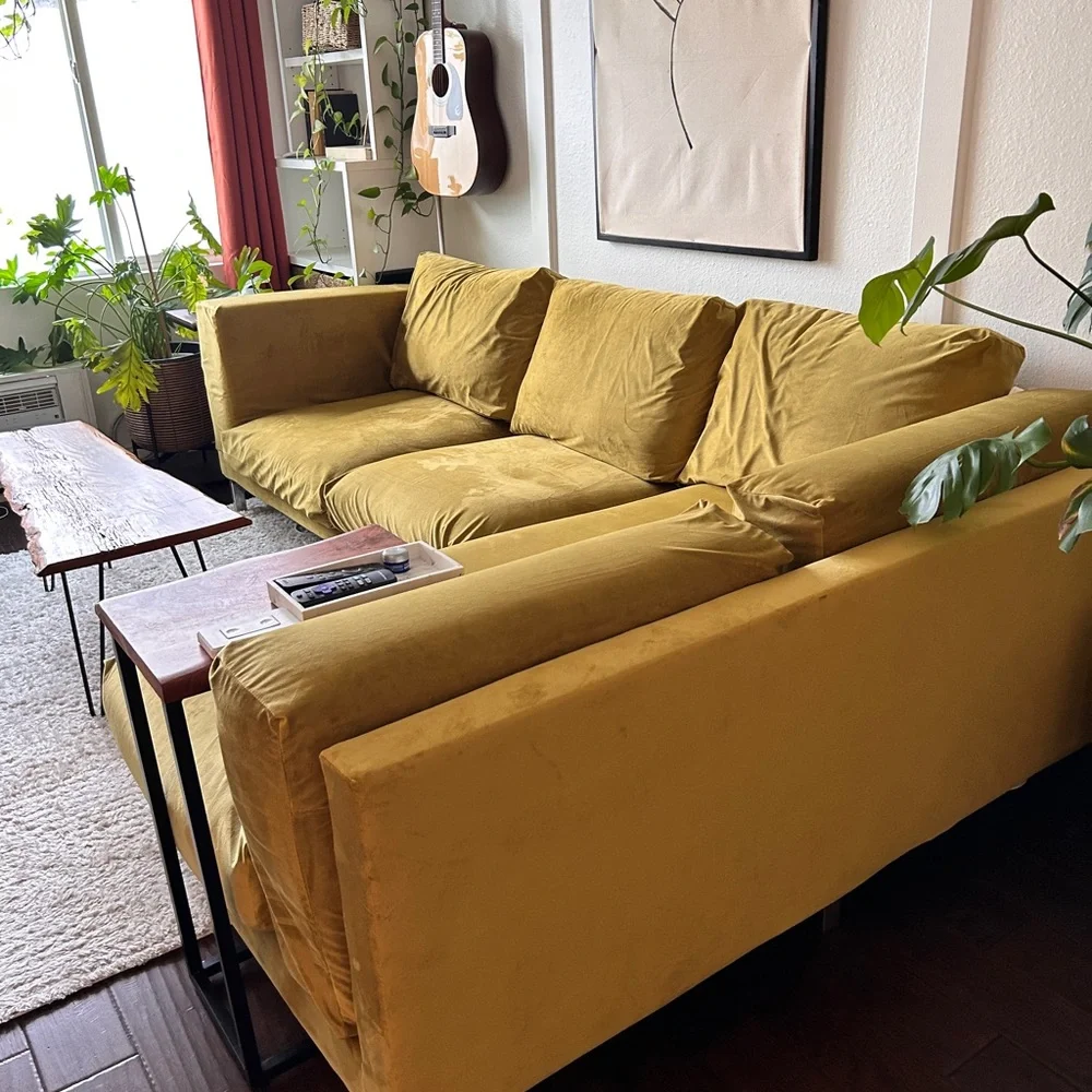 Mustard Velvet Sectional Sofa Cover - Gold Velvet Slipcover